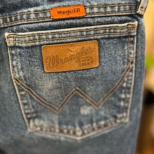 Wrangler FR Blue Denim Jeans with Brown Leather Patch